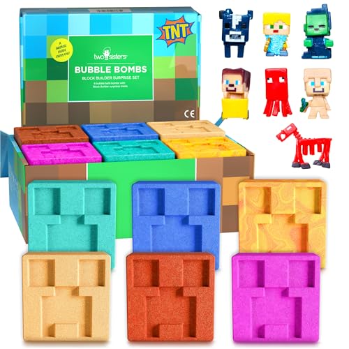 TNT Creeper Bath Bombs for Kids with Surprise Toys Inside (6 Pack) Large Fizzy Bubble Mine Bomb - Easter Basket Stuffers for Boys Fruity Scent Skin-Safe USA Made by Two Sisters