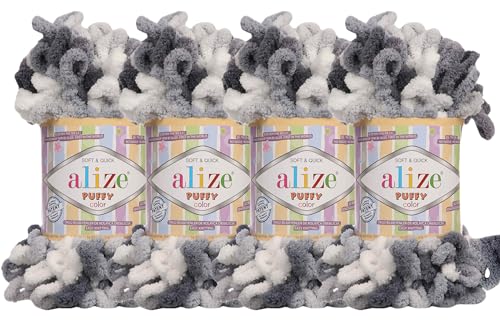Image of Alize Puffy Color Baby Blanket Yarn Lot of 4skn 400gr 39.3 yds 100% Micropolyester Soft Yarn Hand Knitting Yarn (5925)