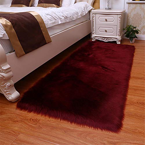 Alfombra esponjosa de color rojo oscuro para dormitorio, alfombra antideslizante de lana sintética para sala de estar, mesita de noche, tatami, 5 cm de grosor, 75 cm x 120 cm, decoración acogedora