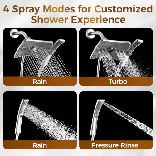 Image of BRIGHT SHOWERS Dual Shower Head System with Handheld and Rainfall Shower, Shower Faucet Set with Valve and Trim Kit, Includes 79-Inch Stainless Steel Hose, Brushed Nickel