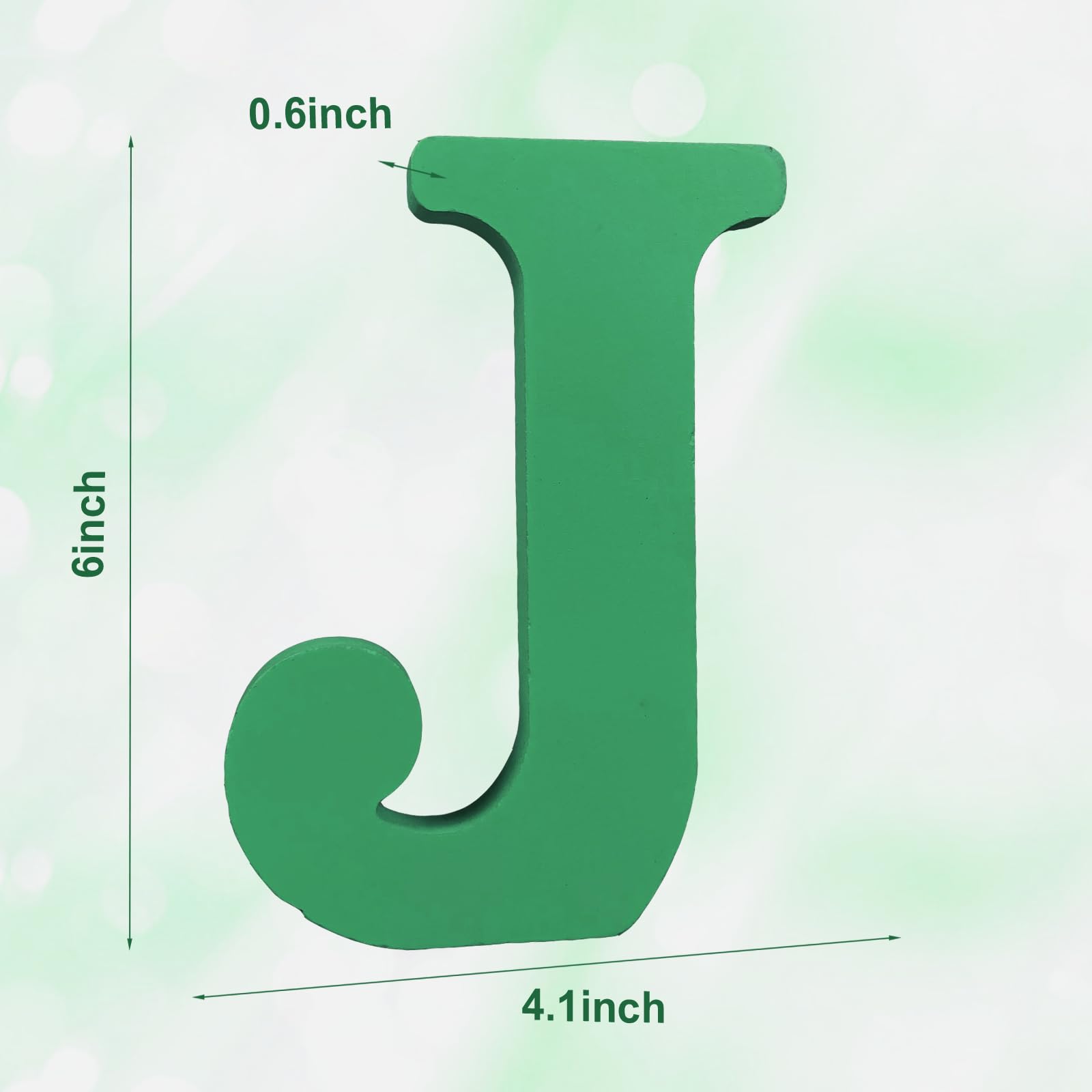 AOCEAN 6 Inch Green Wood Letter J: Unfinished Wooden Letter Decoration for Craft, Home, Party Projects