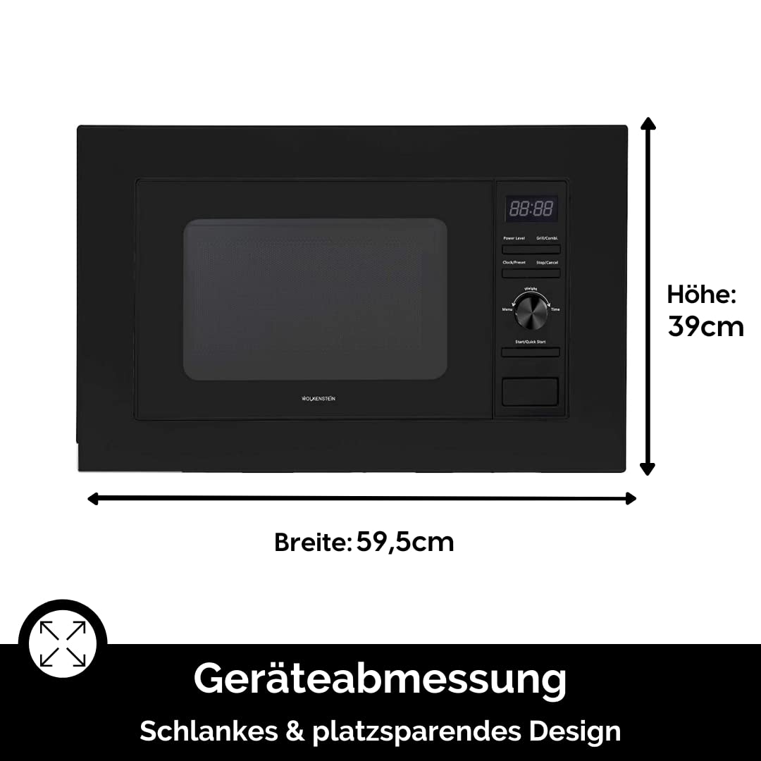 WOLKENSTEIN WMW800-20GB I 800W Mikrowellenleistung I 20L Garraum I 6 Leistungsstufen I 9 Garprogramme IAuftaufunktion I Metall-Gehäuse I Drehteller (24,5cm) I LED-Display I Kindersicherung I Schwarz