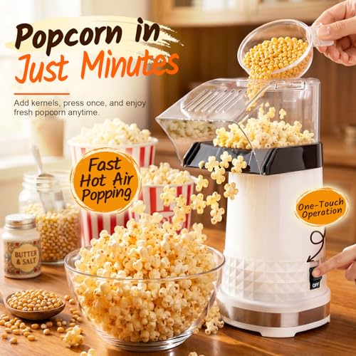 Image of Hot Air Popcorn Popper, 1200W 4.5QT Popcorn Maker, Compact Popcorn Machine
