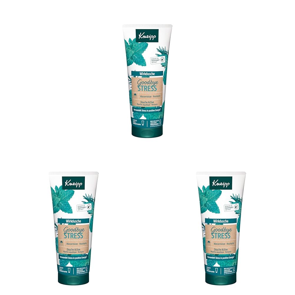 Kneipp Wirkdusche Goodbye Stress - feuchtigkeitsspendendes Duschgel mit ätherischen Ölen aus Rosmarin & Wasserminze für mehr Energie - vegan - ohne Mikroplastik - 200ml (Packung mit 3)