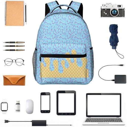 Ice Cream Backpack Kawaii Shoulder Backpacks, Blue Ice Cream Drip Backpack For Boys, With Side Pockets, For Women Men (#9)3
