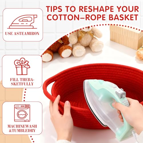Image of Colingmill Woven Basket with Gift Bags and 2 Ribbons, Raffia Grass Paper Shred Filler, Gift Card, Empty Small Rope Basket for Storage Presents Toy Organizer(Red,12 * 8 Inch)