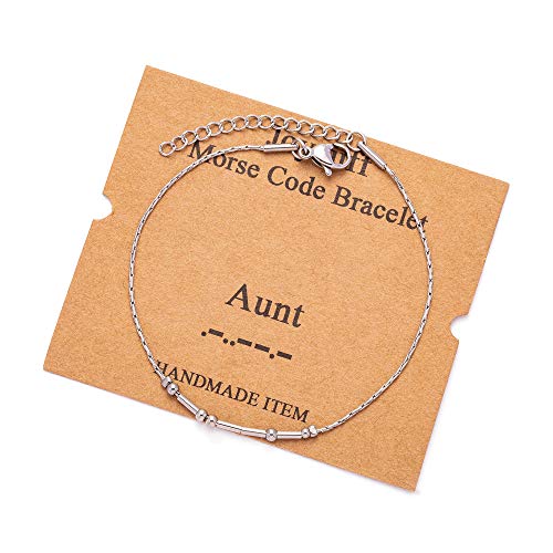 Image of JoycuFF Inspirational Morse Code Bracelets for Women Silver Beads Jewelry Encouragement Mantra Gifts for Her