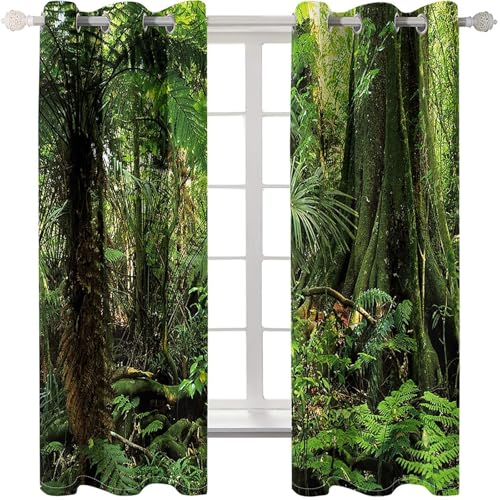 Homxi Drapes for Balcony Blackout 2 Panels Set,2 x 40W x 72H in,Curtain Panel Grommet Trees Scenery Green Drapes Balcony Window
