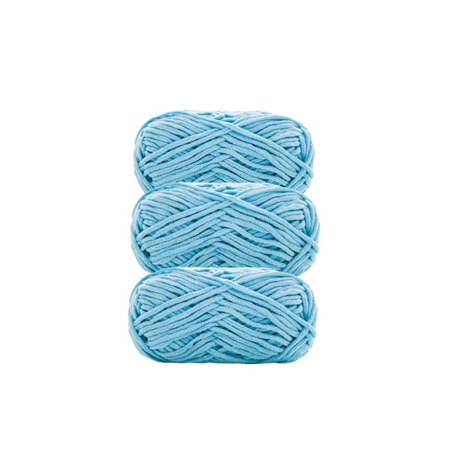 Soft Baby Wool for Knitting, 3 x 100g, Super Soft Velvet Chenille Yarn, Fluffy Soft Wool, Crochet Yarn for DIY Knitting Projects (17 Blue)