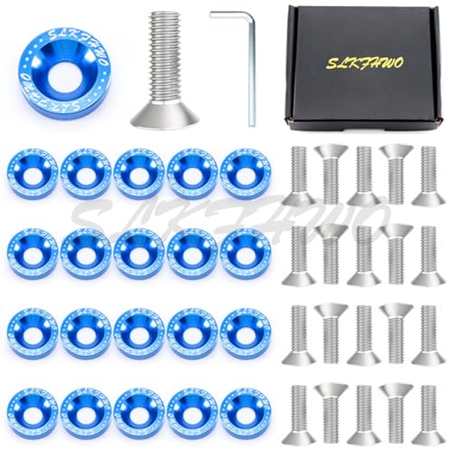 SLKFHWO 6063-T6 Hard Aluminum Alloy Fender Washer 20 Pieces CNC Precision Machining Bumper Engine Compartment JDM Car Accessories Engine Dress up kit（Royal Blue）