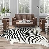 AROGAN Western Faux Fur Zebra Rug, 4.6 x 5.2 Feet Premium Animal Skin Print Rug, Sturdy Faux Zebra Hide Rugs for Wall Decor, Western Floor Carpet for Bedroom Living Room, Black and White