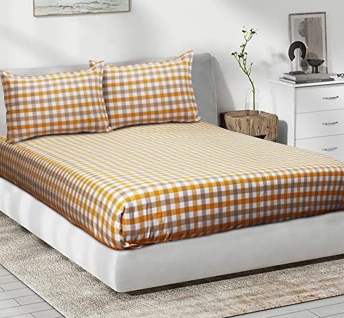 Image of AIRWILL, 200GSM Handloom Cotton Double Bedsheet with 2 Pillow Covers (Lanfranki Yellow)