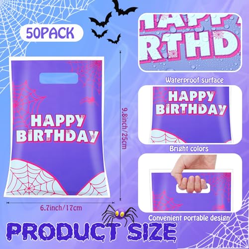 Image of 50 Pcs Birthday Party Favors Goodie Bags Cartoon Candy Gift Bags for Cartoon Theme Party Decorations Goodie Supplies Halloween Treat Bag Baby Shower Favors(Purple,Spider)