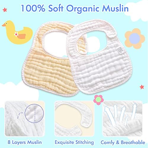 Muslin Child Bibs Drool Teething Bibs Lap-shoulder Cloths Bibs 8-Layer Natural Cotton for Unisex Boys Ladies Adjustable Scarf 5 51wM
