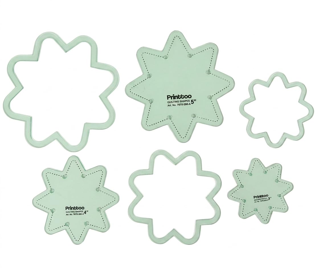 Printtoo 3 - Piece Star Quilting Template, 3"/4"/5" Inch DIY Sewing Quilt Patchwork Templates for Quilting, Fabric Cutting, Applique and Craft Projects, 2mm Acrylic Reusable