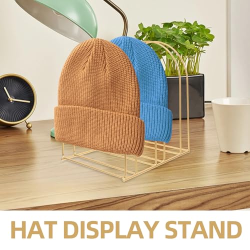 Présentoir à bonnets métal doré support chapeaux tricotés