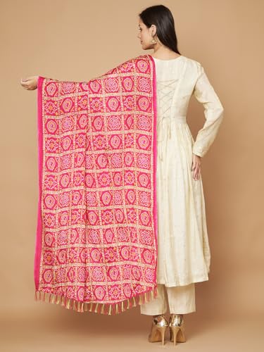 Image of Women's Art Silk Bandhani Print Dupatta with 2.20 Meters | Women's cotton printed dupatta with tassels
