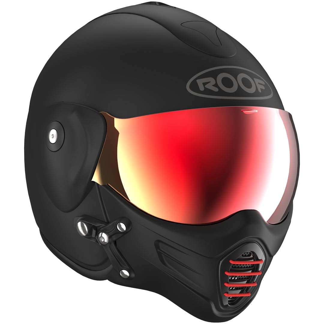 Casque Moto Jet Haut De Gamme ROOF Roadster en Fibre De Verre avec Mentonnière Amovible Magnétique Écran Iridium Inclus– Couleur Iron Noir Mat/Rouge - Offre Directe Usine - Garantie 4 Ans