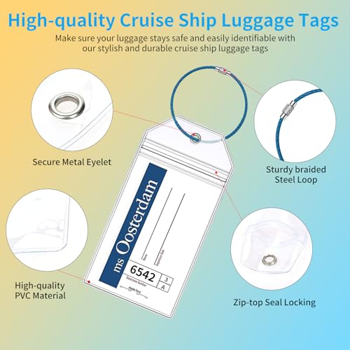 8 Pack Holland America Luggage Tag Holders, Zip Seal Clear Cruise Carnival Luggage Tag Holder with Steel Loops Fits All for Holland America & Carnival Cruise Essentials Must Haves (8)3