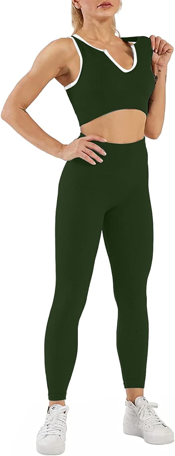 Work Out Sets Womens - Gym Two Piece Outfits Seamless Crop Tank High Waist Yoga Leggings - Image 6