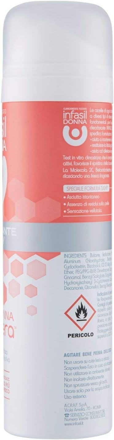 12 x Infasil Donna Rigenera Deodorant Spray für Frauen, für empfindliche Haut, transparente Formel, 150 ml,+ Italy shop Kostenloser Schlüsselanhänger