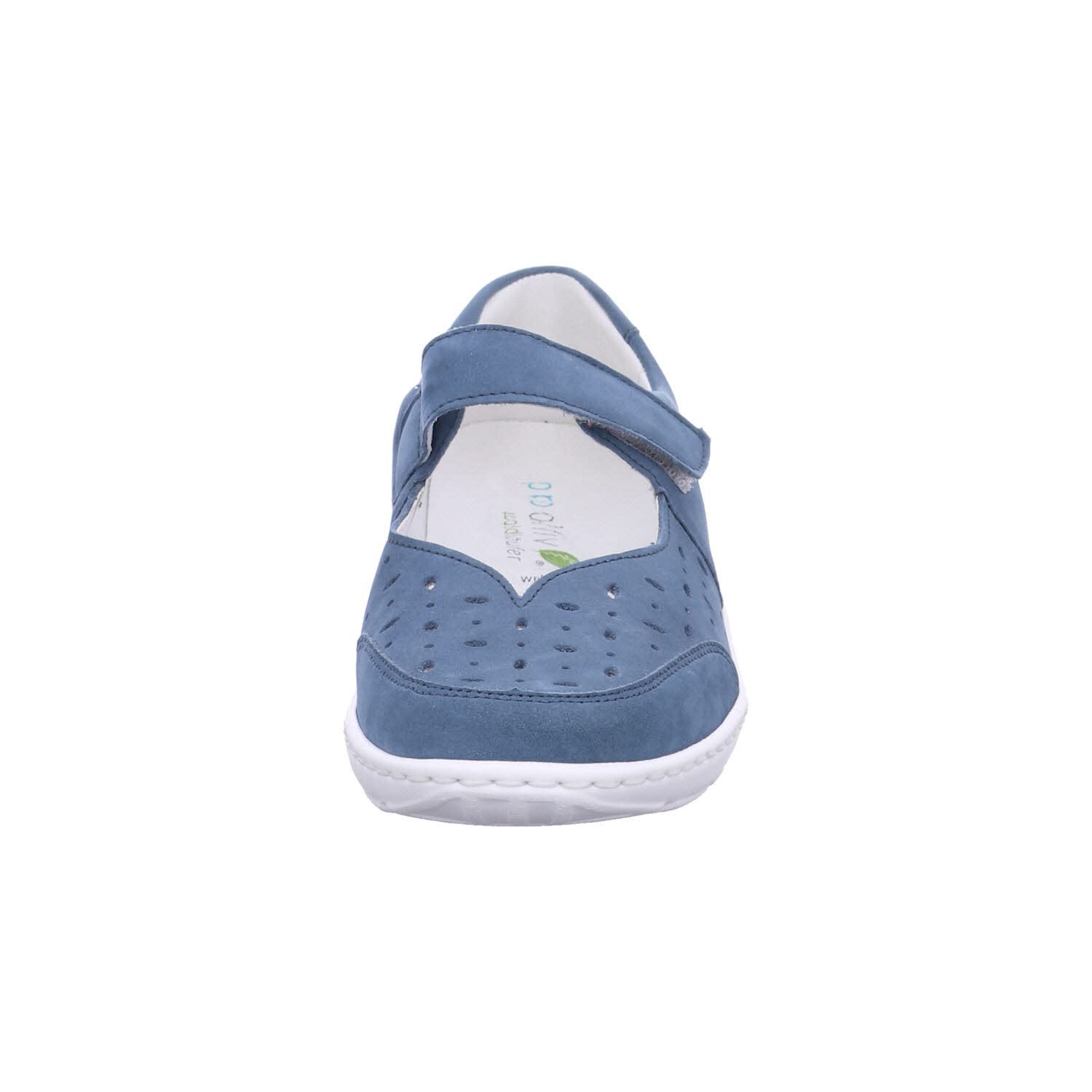 Waldläufer 496325 191 263 Denim Nubuck Leather Womens Wide Fit Mary Jane Shoes