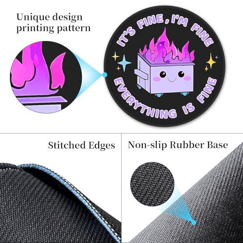 Funny Mouse Pad for Desk, Cute Office Decor for Women, Dumpster on Fire Small Mousepad with Non-Slip Rubber Base, This is Fine Round Computer Mouse Pads for Laptop Desk Accessories Supplies