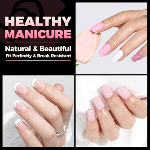Image of UNA GELLA Short Square Gel Nail Tips Half Cover 504PCS Pre-buff Acrylic Nail Tips Square Clear False Fake Nails No C Curve DIY French Style Nail Extentions Art Salon 12 Sizes