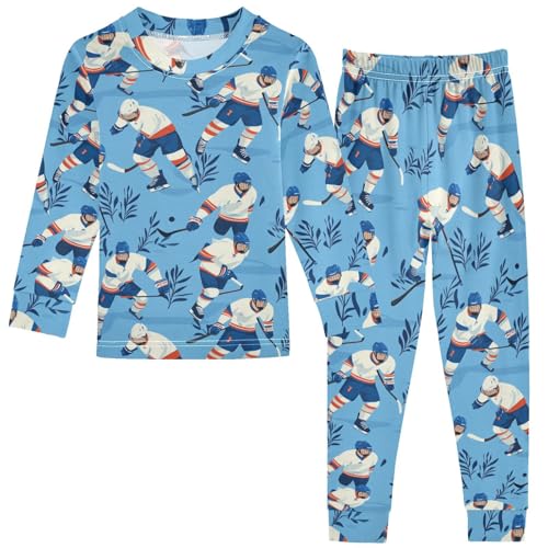 Pigsaly Pajama Set 2 Piece Hockey Player Leaf Blue Pajama Sets Long Sleeve Pjs Sleepwear 4T - Main Image