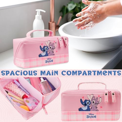 Image of Get Trend Disney Stitch Toiletry Bag, Travel Essentials, Girls Makeup Bag Cruise Essentials, Travel Accessories, Gifts for Women, Teens (Pink Stitch Angel)