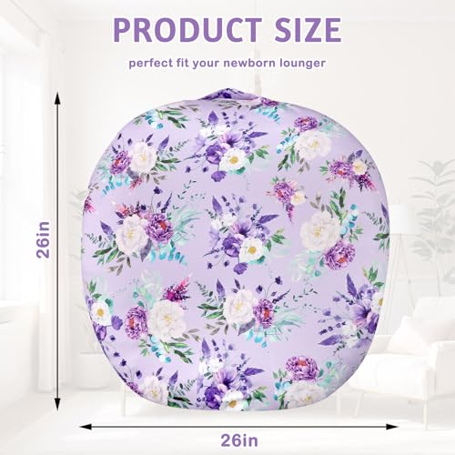 CARUILI Newborn Lounger Cover for Girls Boys, Removable Soft Baby Lounger Cover 1 Pack, Reversible Infant Lounger Cover Fleece, Purple Floral (Only Cover)