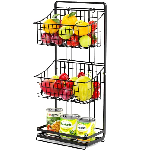 3 Tier Fruit Basket Stand - Cambond Small Fruit Basket for Kitchen Counter, Tiered Fruit Basket for Fruit, Produce, Snacks, K-cup, Toiletries, Toy, Black