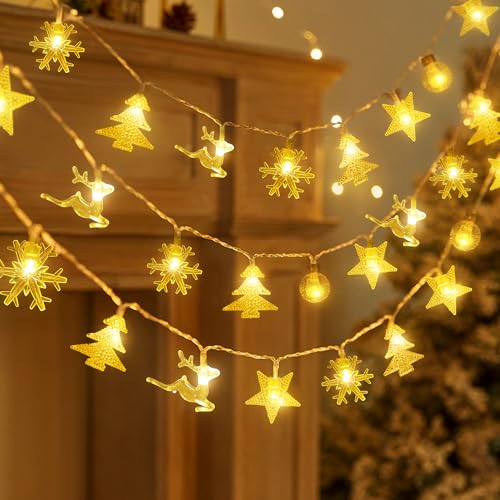 TOLOYE Cortina de Luces Navidad, 40 LED 20ft Luces en cadena de Mini árboles de Navidad con 2 Modos, Blanco Cálido, Luces Navideñas Impermeables, Luces Navideñas para Fiestas Balcón Decoración