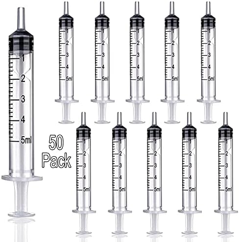 50 Pack 5ml Plastic Syringe with Measurement, Without Needle, Suitable for Feeding Pets Watering Refilling