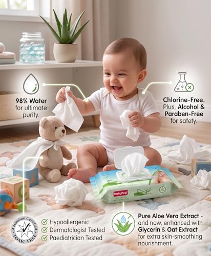 Image of BABYHUG Wet Wipes with Aloe Vera | 98% Water Based | pH Balanced | Paraben & Alcohol Free (Pack Of 2)(Count 144 Wipes)
