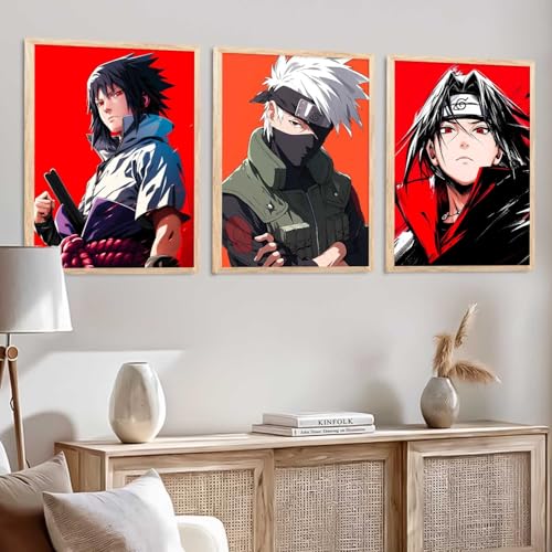 Image of walllane Japanese Anime Framed Posters for Living Room Bedroom Gaming Room | Japanese Anime Characters Aesthetic Poster with Frames Wall Decor Set Of 3 (10 X 13 inch)