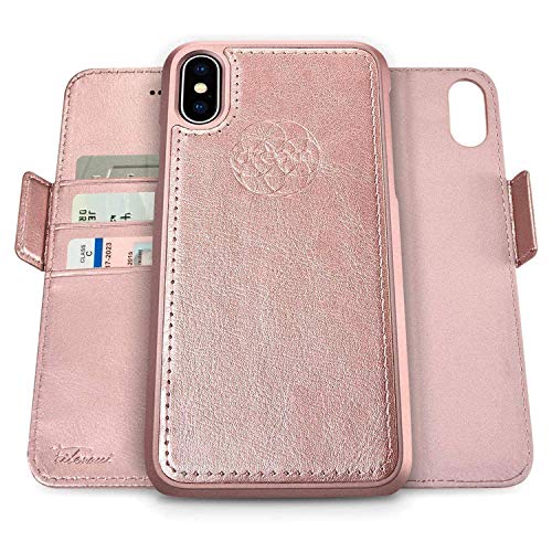 Image of dreem Fibonacci 2-in-1 Wallet Case for Apple iPhone X & Xs - Luxury Vegan Leather, Magnetic Detachable Shockproof Phone Case, RFID Card Protection, 2-Way Flip Stand - Rose