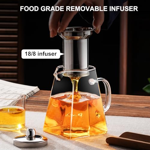 Image of PARACITY Glass Teapot Stovetop 32OZ, Borosilicate Clear Tea Kettle with Removable 18 /8 Stainless Steel Infuser, Teapot Blooming and Loose Leaf Tea Maker Tea Brewer (square, 550ML)