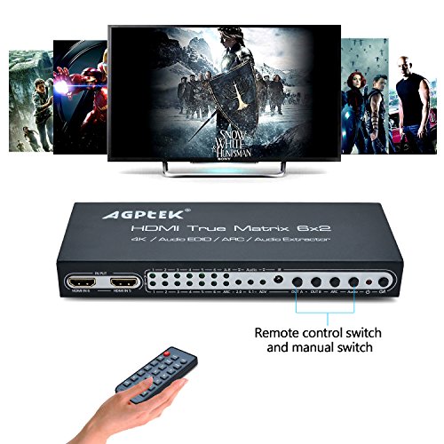 4K@30Hz 6X2 Hdmi True Matrix Spdif Splitter With Arc/Pip Function| Hdmi Audio Extractor,2.0Ch/ 5.1Ch/ Adv Audio Mode| Spdif Or 3.5Mm Headphone Audio Output #TOP7