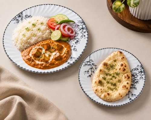 Image of Melvio By Malti 2 Pcs Quarter Plate Set for Snacks & Dessert | Premium Melamine Side Plates with Floral Design | Microwave & Dishwasher Safe Small Serving Plates for Roti | White, 8 Inch