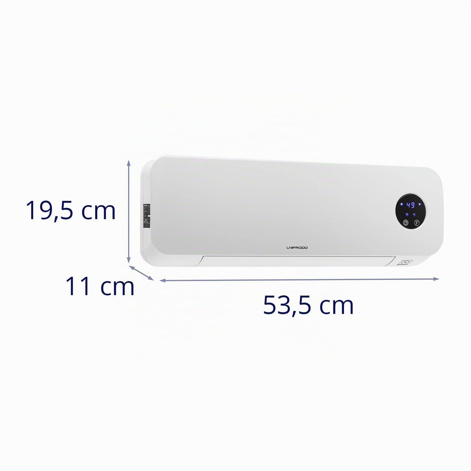 UNI_HEATER_10 - Termoventilatore in ceramica, da 10 a 49 °C, 1.000 W/2.000 W, telecomando, riscaldatore elettrico, termoventilatore in ceramica