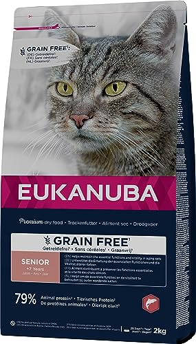 Eukanuba Senior Katzenfutter trocken getreidefrei - Premium Trockenfutter mit viel Lachs für ältere Katzen, 2kg