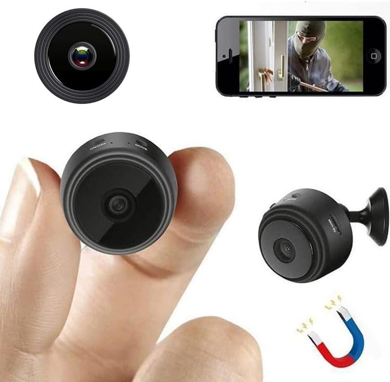 Mini Wireless WiFi Security Camera | HD 1080p Indoor Video Recorder with Low Light Vision | Portable & Magnetic | Home, Office, and Baby Monitor, with 16GB SD Card