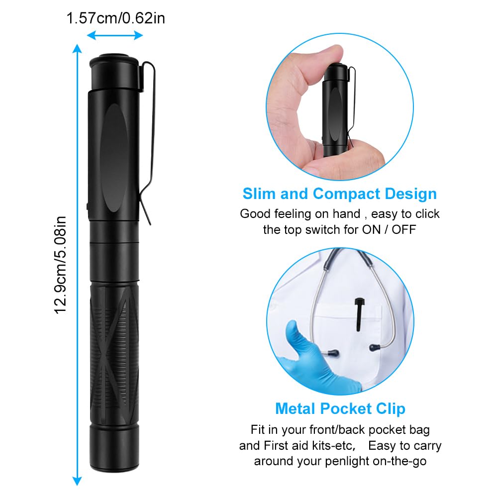 Flintronic Rechargeable LED Pen Torch with Pupil Gauge and Clip, 3 Light Modes, Medical Pen Light, #Ba Black-3 Light Modes 1pc - Image 2