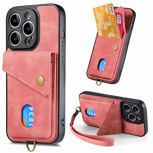 Coque Samsung S23 en cuir retro avec porte-cartes et dragonne rose