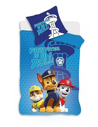 Parure de Lit Pat' Patrouille Chase, Ruben et Marcus, 100% Coton, Housse de Couette 100x135 cm + Taie d'oreiller 40x60 cm