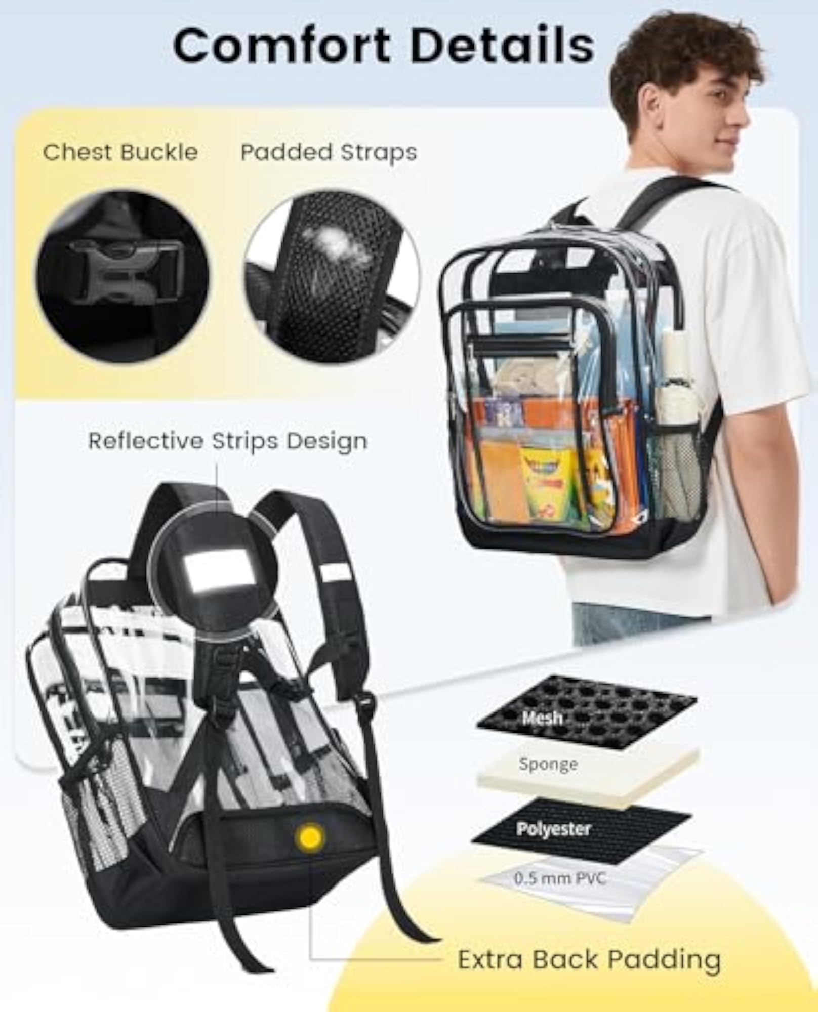 Clear Backpack with TSA Lock, Large Bookbag