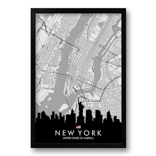 Quadro com Moldura Mapa Urbano New York - 40x60cm
