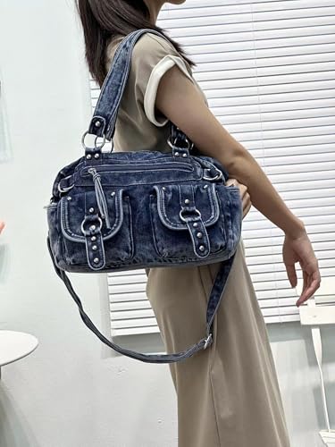 Image of Designer Denim Handbags for Women Hobo Tote Bag Crossbody Denim Purses Blue Jean Shoulder Bag