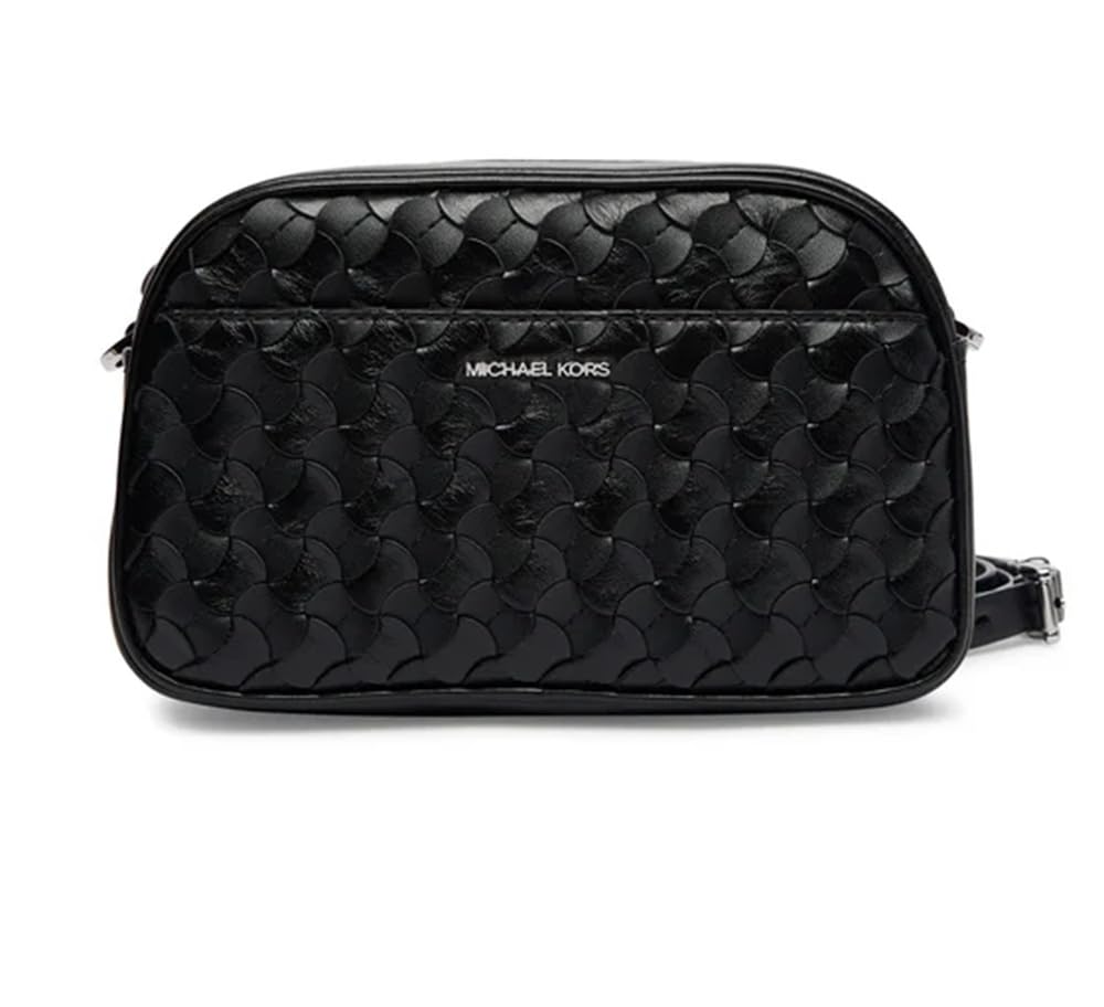 Michael Kors Bolso pequeño de piel para cámara Jet Set con correa para el hombro con estampado de corazones